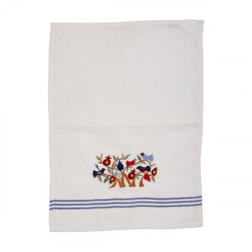 Netilat Yadayim Towel, Embroidered Pomegranate Tree with Birds - Yair Emanuel