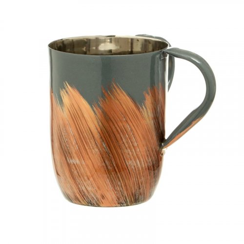 Netilat Yadayim Wash Cup, Gray Enamel with Rust Brush Design  Stainless Steel