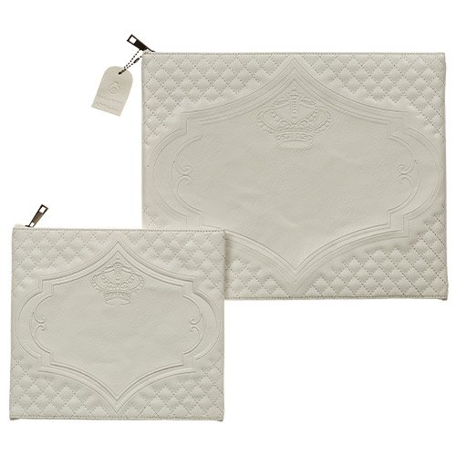 Off White Tallit and Tefillin Bag Set, Faux Leather - Off White with Embossed Crown