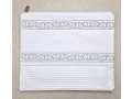 Off-White Faux Leather Tallit and Tefillin Bag Set - Silver Embroidered Bands