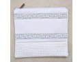 Off-White Faux Leather Tallit and Tefillin Bag Set - Silver Embroidered Bands