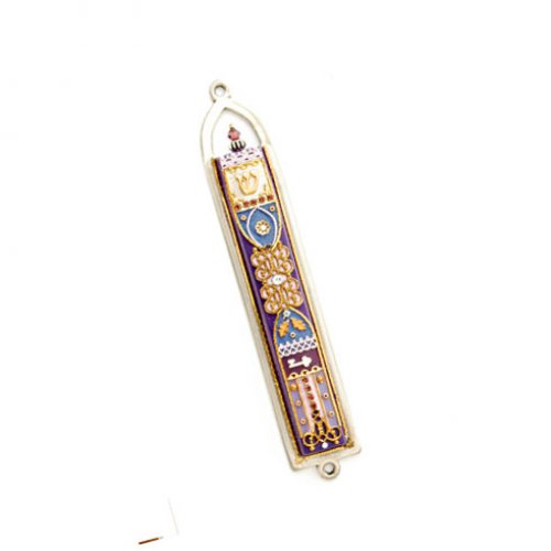 Oriental Multicolor Pewter Mezuzah Case - Shahaf