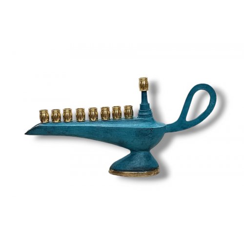 Patina Aladdin Lamp Chanukah Menorah, For Candles - 9 Inches