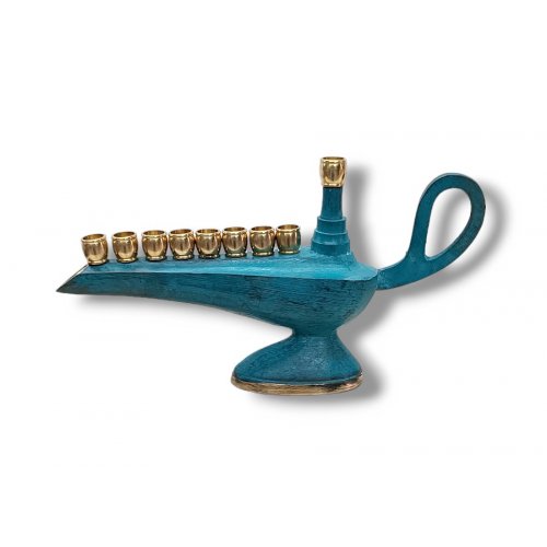 Patina Aladdin Lamp Chanukah Menorah, Small For Candles - 7 Inches