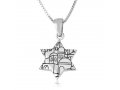 Pendant Necklace - Star of David on Blue Enamel with Jerusalem Images - Sterling Silver