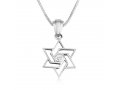 Pendant Necklace, Angular Star of David with Crystal Center - Sterling Silver