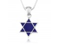 Pendant Necklace, Blue Star of David with Jerusalem Views on Reverse - Sterling Silver