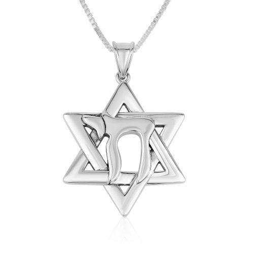 Pendant Necklace, Chai Letters on Star of David - Sterling Silver