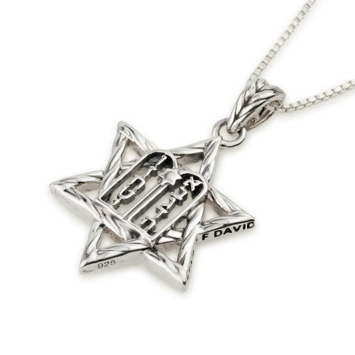 Pendant Necklace, Star of David with Ten Commandments Image  Sterling Silver