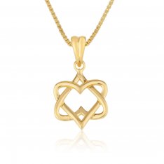 Pendant Necklace, Two Interlocking Heart Shapes Forming Star of David  14k Gold