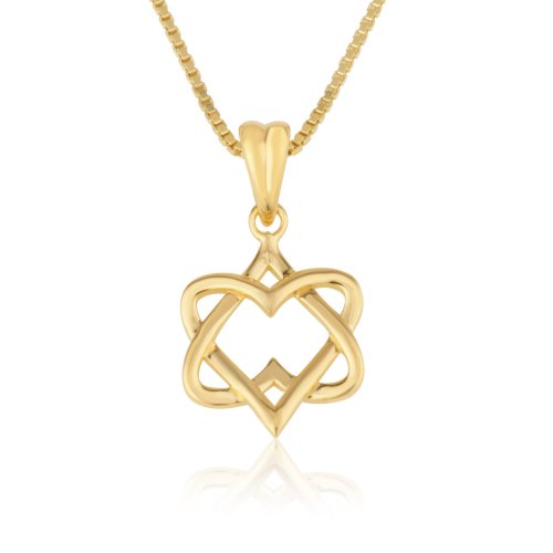 Pendant Necklace, Two Interlocking Heart Shapes Forming Star of David  14k Gold