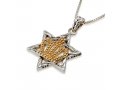 Pendant Necklace of Sterling Silver with Star of David and 14K Gold Plated Crown