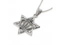 Pendant Necklace of Sterling Silver with Star of David and Crown Image in its Center