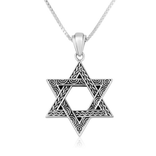 Pendant Necklace with Decorative Star of David - Sterling Silver