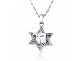 Pendant Necklace with Engraved Star of David and Chai Hebrew Letters  Sterling Silver