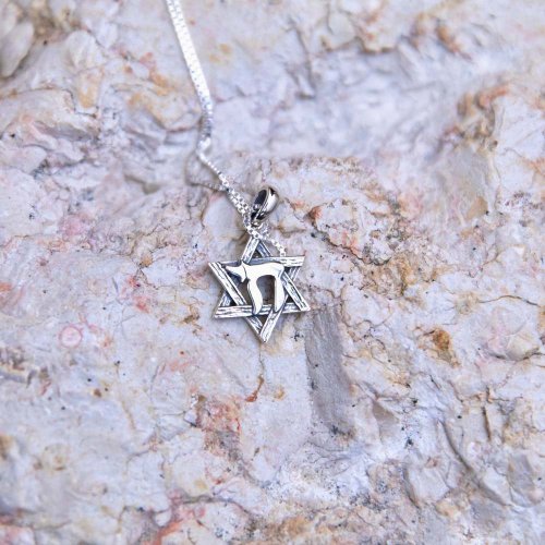 Pendant Necklace with Engraved Star of David and Chai Hebrew Letters  Sterling Silver