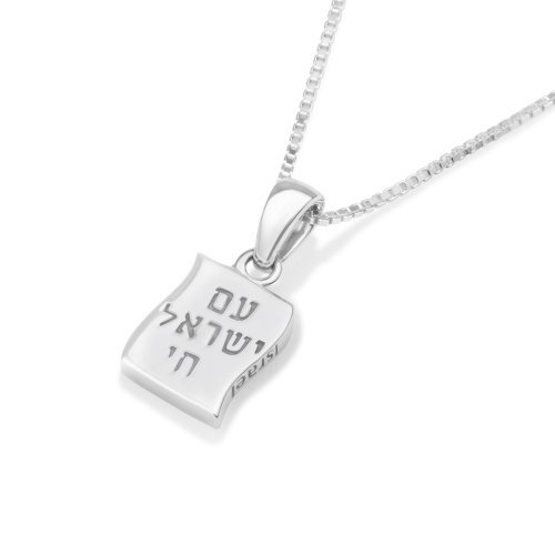 Pendant Necklace with Flag of Israel and Am Yisrael Chai on Reverse  Sterling Silver