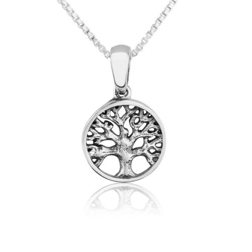 Pendant Necklace with Oval Tree of Life - Sterling Silver