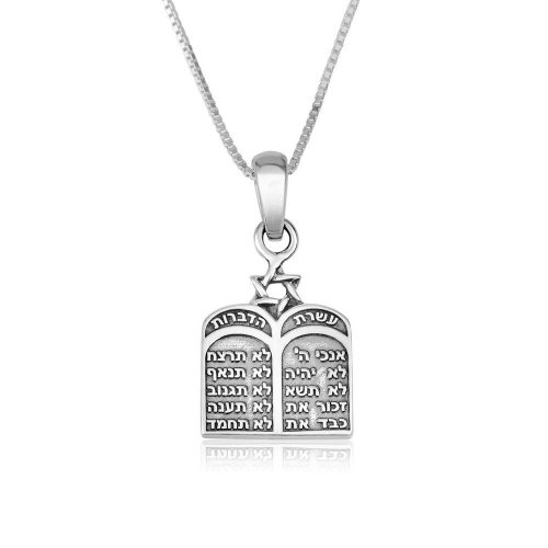 Pendant Necklace with Ten Commandments Image Pendant - Sterling Silver