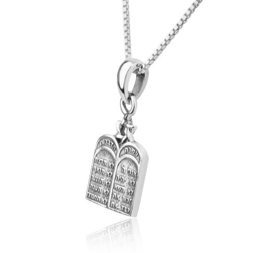 Pendant Necklace with Ten Commandments Image Pendant - Sterling Silver