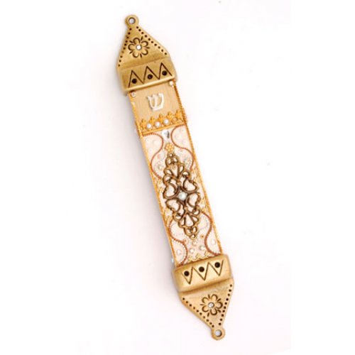 Pewter Mezuzah Case in Peach - Ester Shahaf