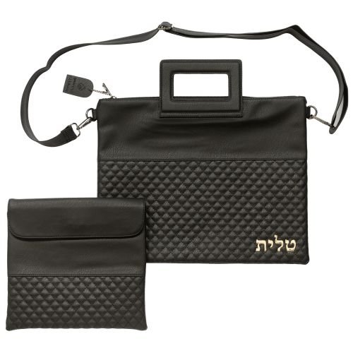 Prayer Shawl and Tefillin Bag with Shoulder Strap and Handle, Faux Leather  Black