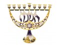 Purple and Gold Menorah with Chanukah and Star of David, Enamel - For Decoration