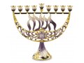 Purple and Gold Menorah with Chanukah and Star of David, Enamel - For Decoration