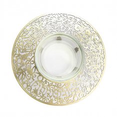 Raised Honey Dish with Cutout Pomegranates and Shanah Tovah, Brass - Yair Emanuel