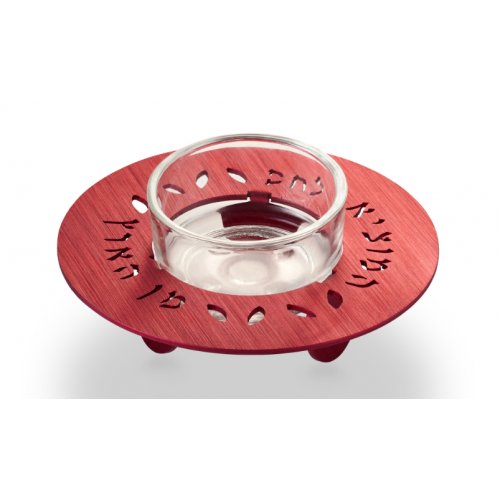 Red Anodized Aluminum Round Salt Holder for Shabbat by Adi Sidler