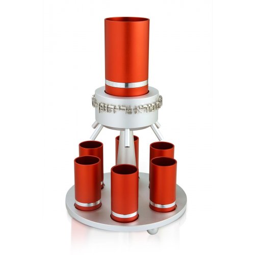 Red Anodized Aluminum Wine Fountain Silver Line by Dabbah Judaica