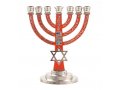 Red on Silver 7-Branch Menorah with Star of David and Breastplate  5.2 Inches