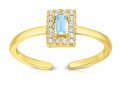 Ring of Yellow Gold Plated Sterling Silver, Small Zircons Frame Blue Zircon in Center