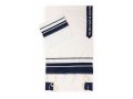 Ronit Gur Crinkled Blue Stripe and White Tallit Set