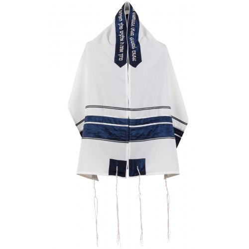 Ronit Gur Crinkled Blue Stripe and White Tallit Set