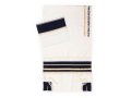 Ronit Gur White Tallit Set with Black and Gold Stripes