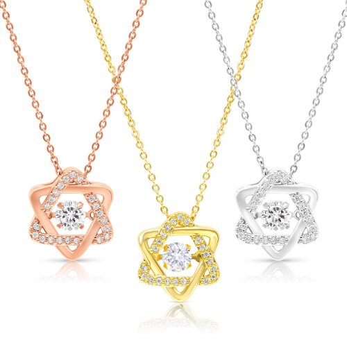 Rose Gold Plated Necklace, Zircon Decorated Star of David Pendant  Stainless Steel