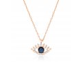 Rose Gold Plated Sterling Silver Necklace with Evil Eye Charm Pendant - Zircons