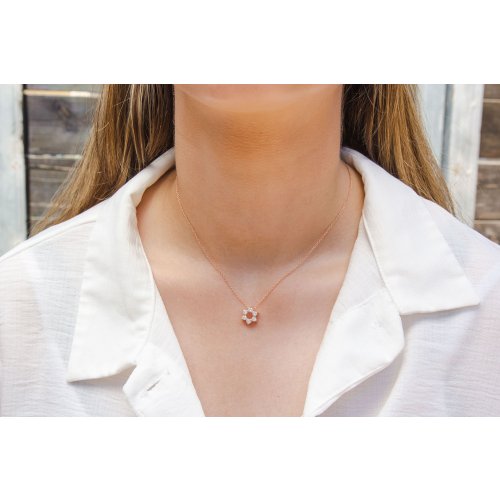 Rose Gold Plated Sterling Silver Necklace with Star of David Pendant and Zircons