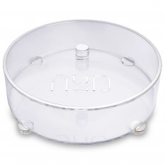 Round Lucite Passover Shmurah Matzah Holder With Silver Accents