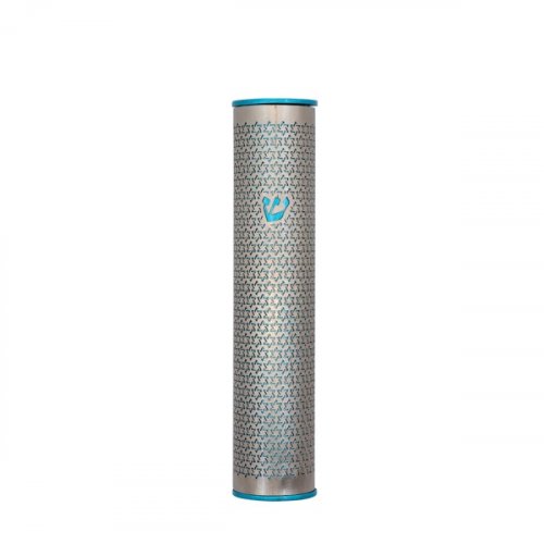 Rounded Mezuzah Case with Cutout Stars of David in Turquoise - Yair Emanuel