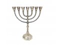 Seven Branch Menorah with Engraved Branches, Pewter Plated Brass  Choice 10