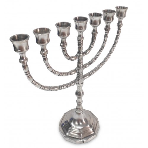 Seven Branch Menorah with Engraved Branches, Pewter Plated Brass  Choice 10