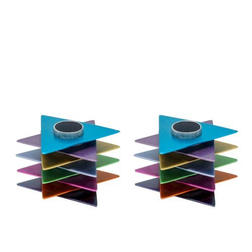 Shabbat Candlesticks, Multicolor Stacked Triangle Stars of David - Yair Emanuel