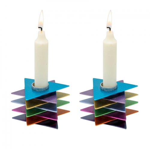 Shabbat Candlesticks, Multicolor Stacked Triangle Stars of David - Yair Emanuel