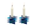 Shabbat Candlesticks, Shades of Blue Stacked Triangle Stars of David - Yair Emanuel