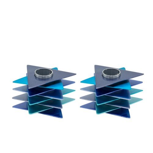 Shabbat Candlesticks, Shades of Blue Stacked Triangle Stars of David - Yair Emanuel