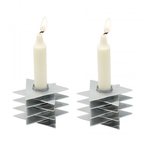 Shabbat Candlesticks, Silver Stacked Triangle Stars of David - Yair Emanuel