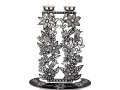 Shabbat Candlesticks, Tall Flowers and Leaves in Black, White & Gray - Dorit Judaica