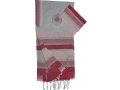 Shades of Pink Stripes Handwoven White Silk Prayer Shawl Tallit Set - Gabrieli